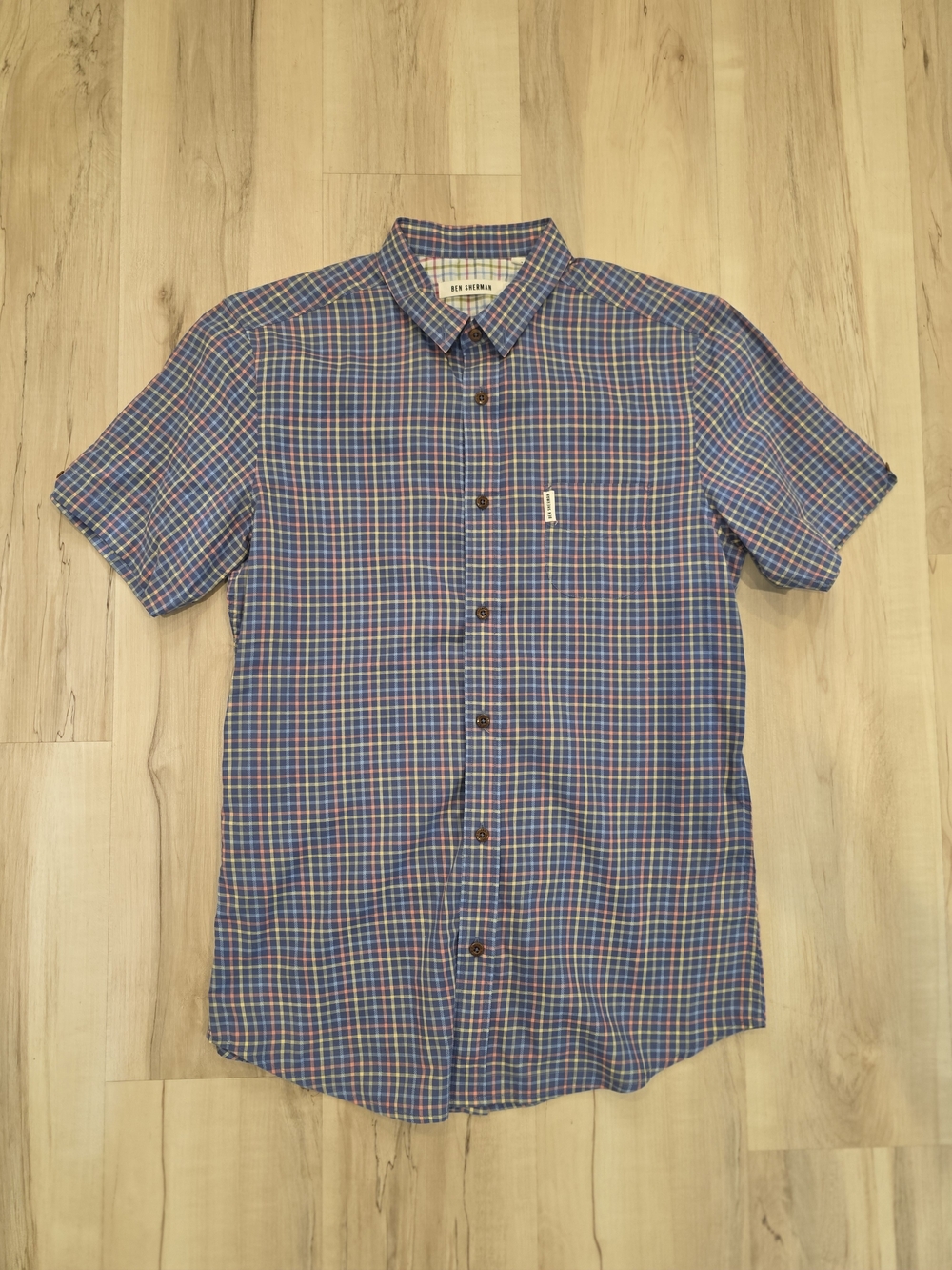 Ben Sherman Blue Plaid Short-Sleeve Button-Up Shirt